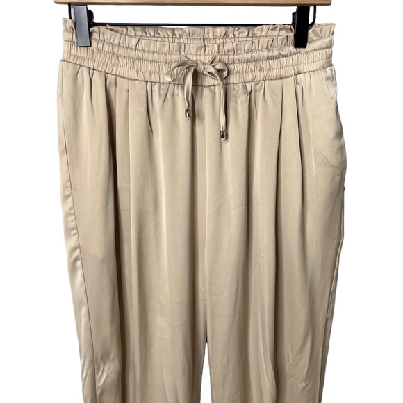 Entro Satin Joggers Tan Cream Size Medium Elastic Waist Pull On Style P15062 - Picture 2 of 6